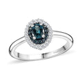 Premium Monte Belo Indicolite, Blue Diamond (IR), Diamond (0.25 cts) Double Halo Ring in Rhodium Over Sterling Silver (Size 10.0) 0.60 ctw - Sticky add to cart bar