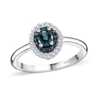 Premium Monte Belo Indicolite, Blue Diamond (IR), Diamond (0.25 cts) Double Halo Ring in Rhodium Over Sterling Silver (Size 10.0) 0.60 ctw