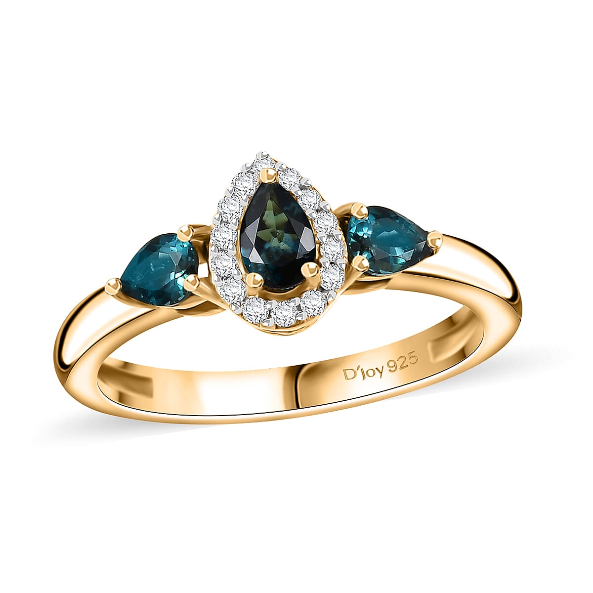 Monte Belo Indicolite, Moissanite Ring in 18K Vermeil YG Over Sterling Silver (Size 6.0) 0.65 ctw