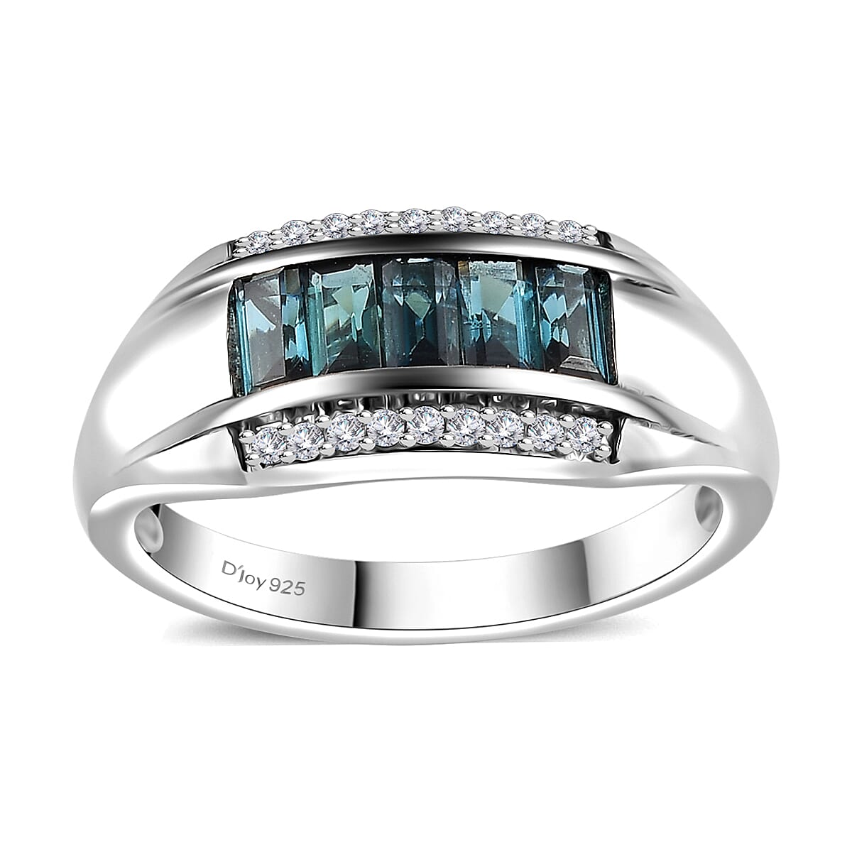 Monte Belo Indicolite, Moissanite Ring in Rhodium Over Sterling Silver (Size 6.0) 0.80 ctw