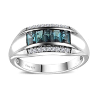 Monte Belo Indicolite, Moissanite Ring in Rhodium Over Sterling Silver (Size 6.0) 0.80 ctw