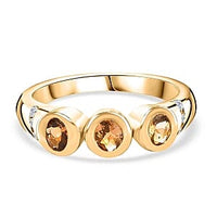 Natural Golden Tanzanite and White Zircon 0.55 ctw 3 Stone Ring in Vermeil Yellow Gold Over Sterling Silver (Size 6.5)