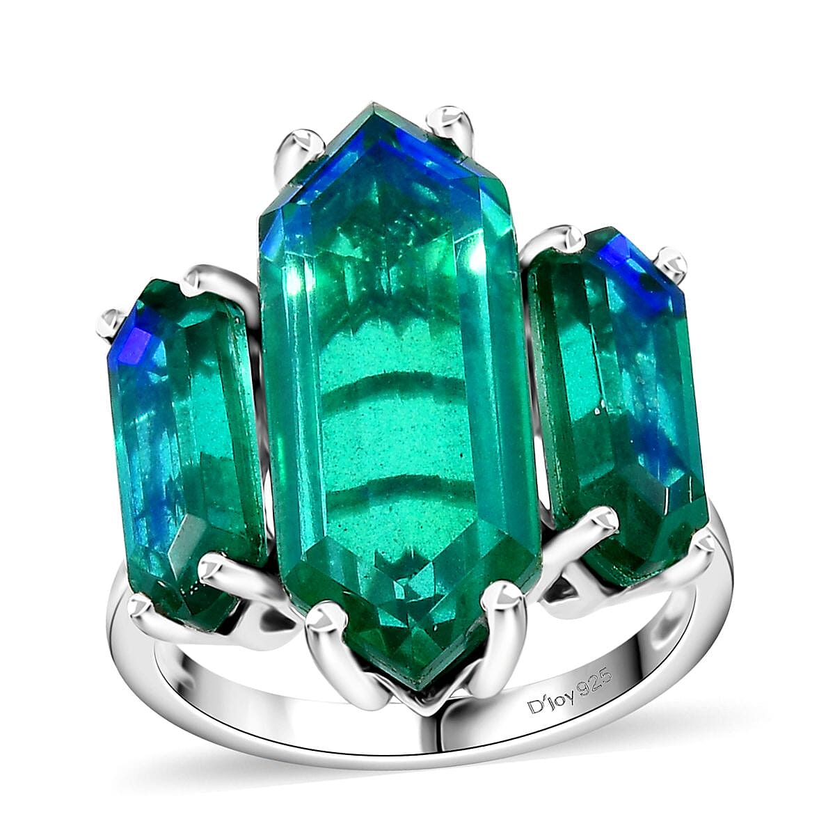 Peacock Quartz 3 Stone Ring in Rhodium Over Sterling Silver (Size 10.0) 11.30 ctw