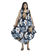 Tamsy Blue Art Pattern Midi Umbrella Dress - One Size Fits Most