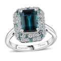 Certified & Appraised Rhapsody 950 Platinum AAAA Monte Belo Indicolite, Paraiba Tourmaline, Diamond (E-F, VS) (0.40 cts) Double Halo Ring (Size 6.0) (6.55 g) 2.90 ctw - Sticky add to cart bar