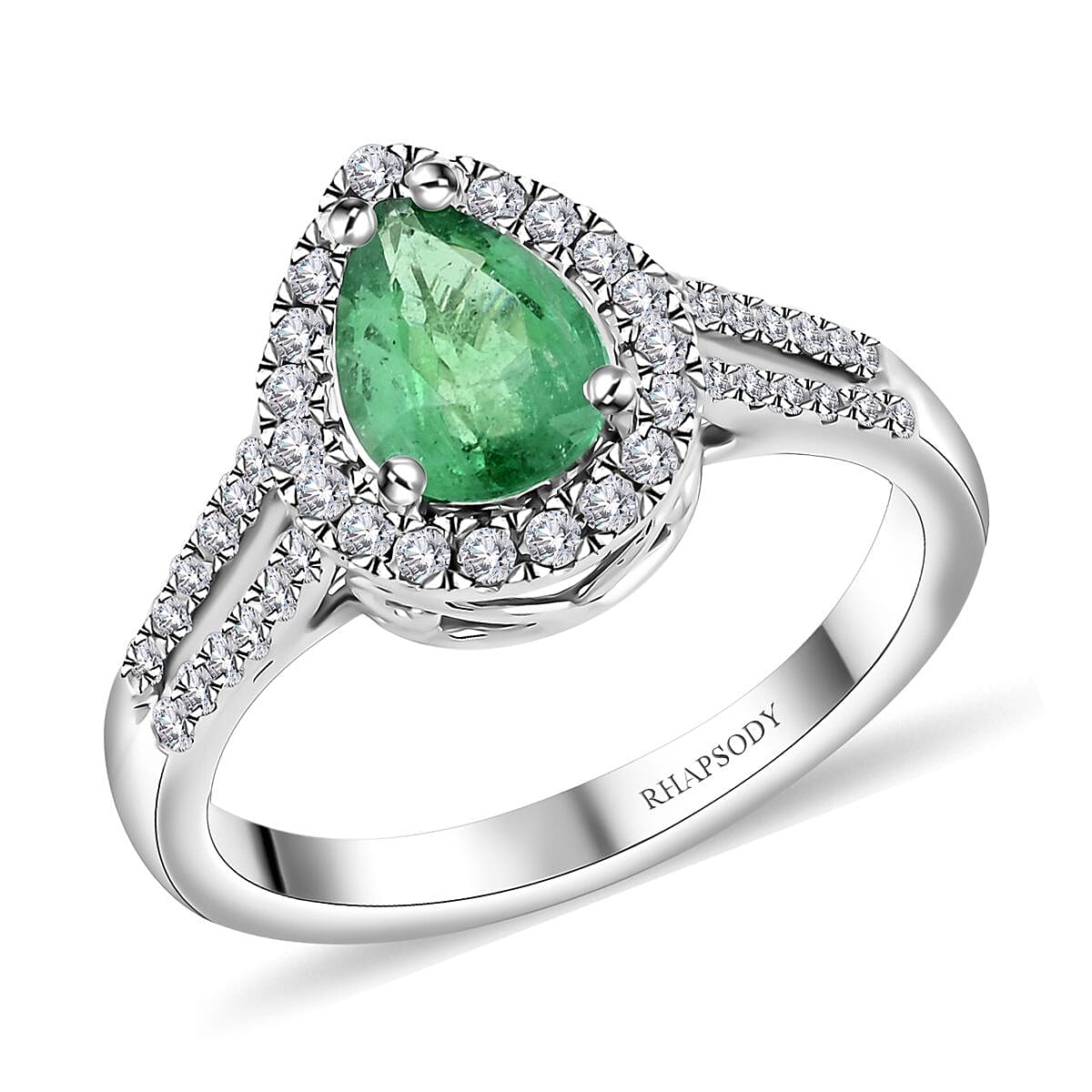 Certified & Appraised Rhapsody 950 Platinum AAAA Gemfield Emerald and E-F VS Diamond Ring 6 Grams 1.00 ctw