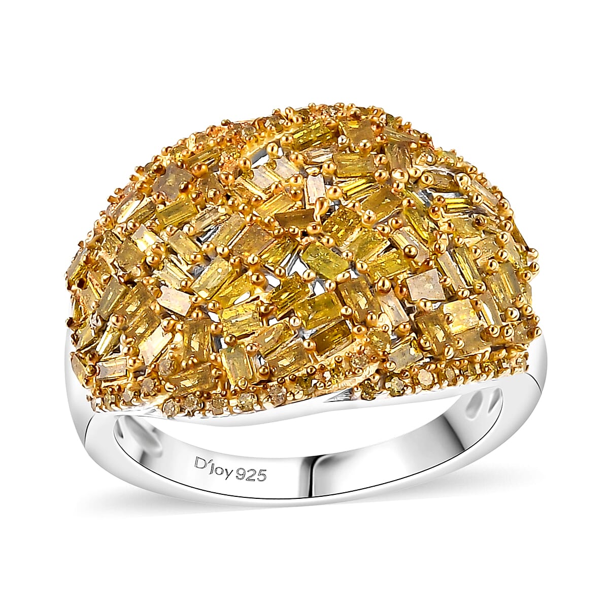 Yellow Diamond (IR) Ring in Rhodium Over Sterling Silver (Size 6.0) 1.00 ctw
