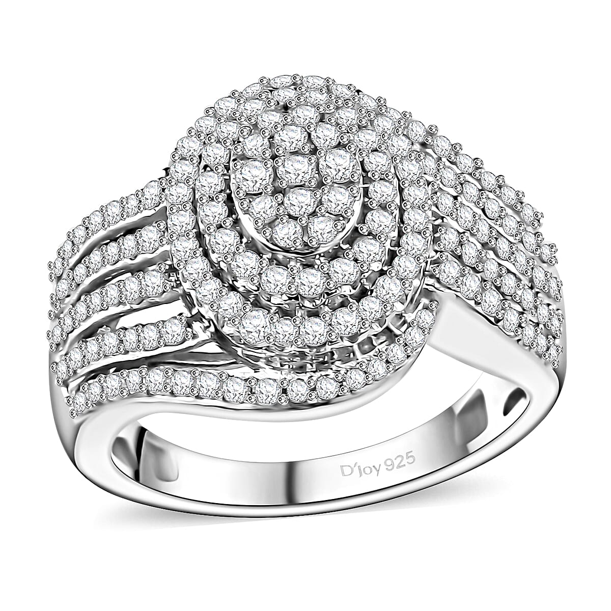 Diamond Bypass Ring in Rhodium Over Sterling Silver (Size 10.0) 1.00 ctw