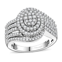 Diamond Bypass Ring in Rhodium Over Sterling Silver (Size 10.0) 1.00 ctw