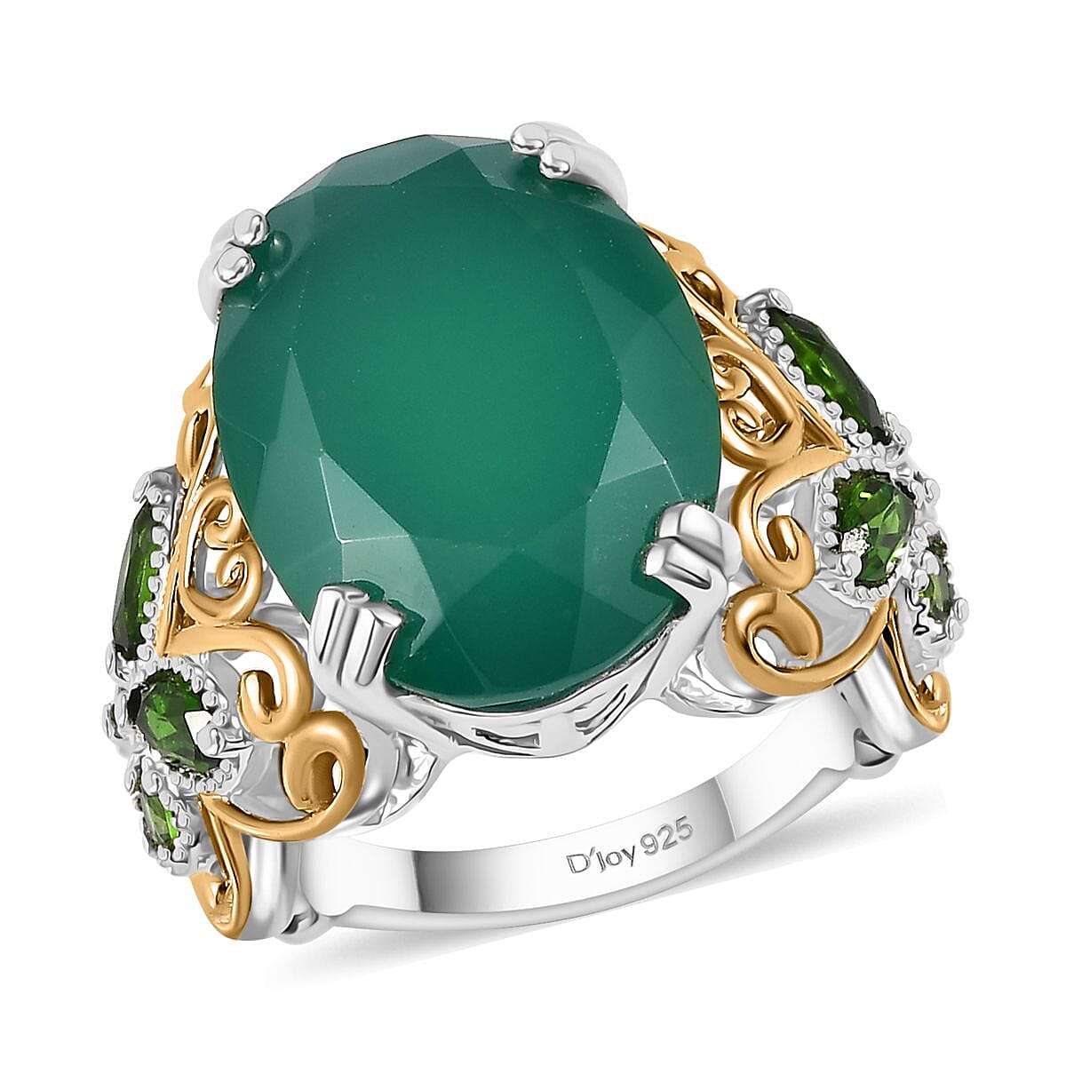 Verde Onyx, Chrome Diopside Ring in 18K Vermeil YG and Rhodium Over Sterling Silver (Size 10.0) 11.30 ctw