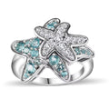 Premium Betroka Blue Apatite, Moissanite Starfish Ring in Rhodium Over Sterling Silver (Size 10.0) 1.00 ctw - Sticky add to cart bar