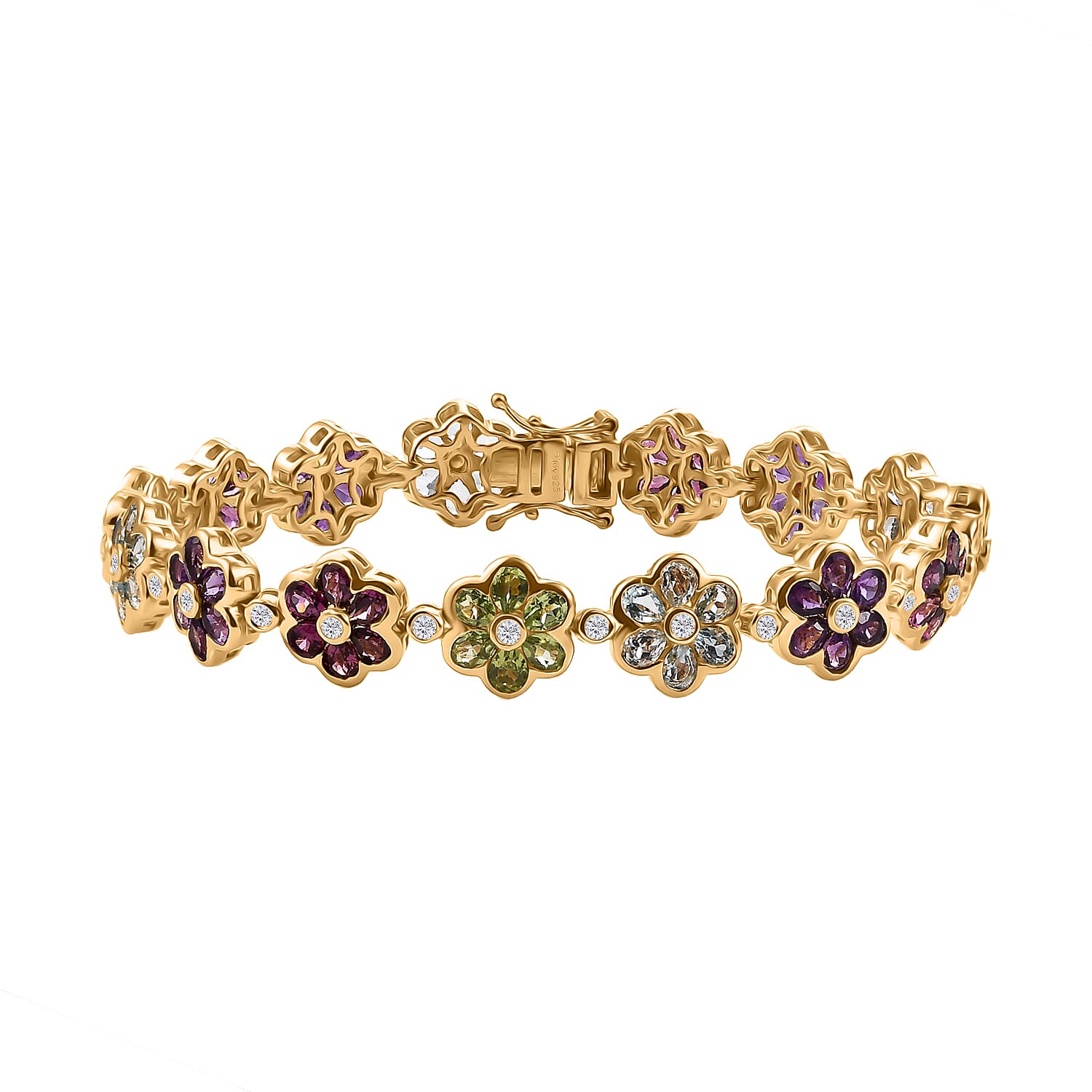 Multi Gemstone Bracelet in 18K Vermeil YG Over Sterling Silver (8.00 In) 16.35 ctw