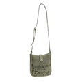Italy Retro Noble Collection Green Floral Embossed Genuine Leather Crossbody Bag (9"x2.75"x9.5") with Shoulder Strap - Sticky add to cart bar