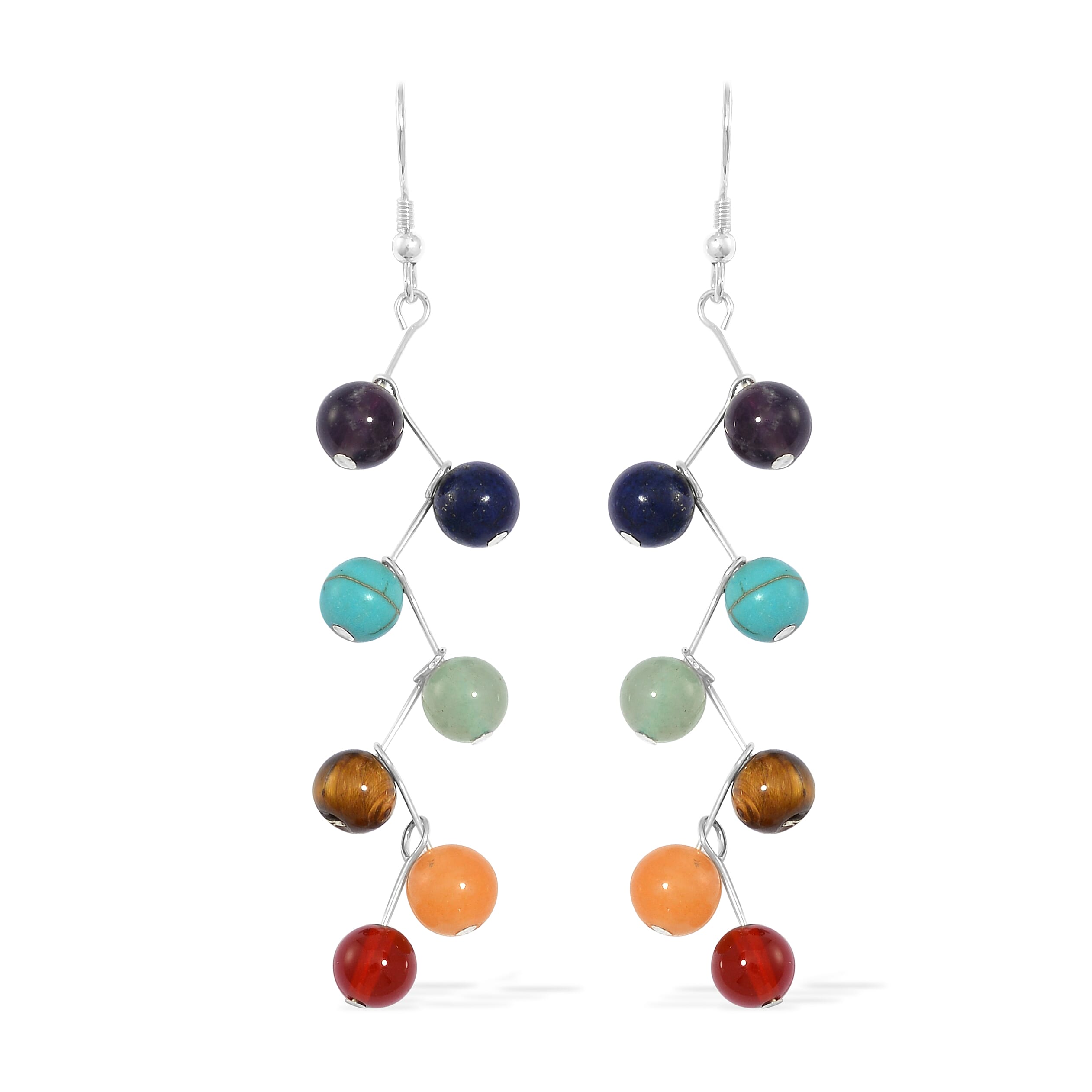 Multi Gemstone 25.00 ctw Seven Chakra Earrings in Rhodium Over Sterling Silver