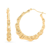 10K Yellow Gold Bamboo Hoop Earrings 4.60 Grams
