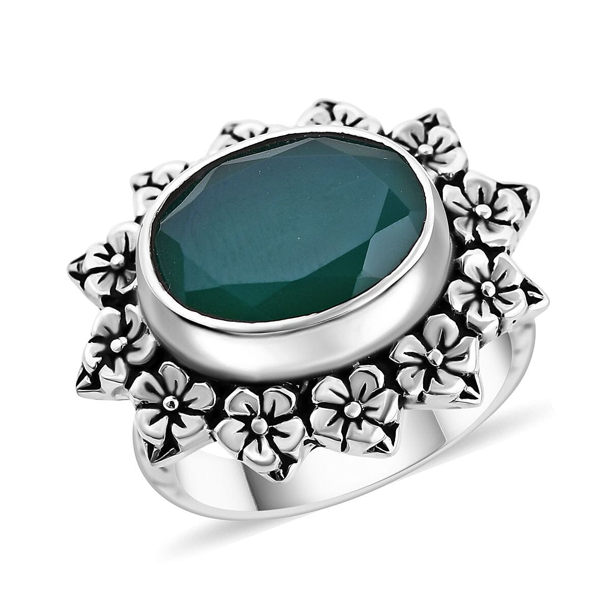 Bali Legacy Verde Onyx Floral Ring in Sterling Silver (Size 10.0) 5.40 ctw