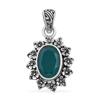 Bali Legacy Verde Onyx 5.20 ctw Floral Pendant in Sterling Silver