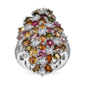 Multi-Tourmaline, Moissanite Ring in Rhodium Over Sterling Silver (Size 10.0) 7.50 ctw - Sticky add to cart bar
