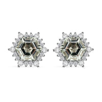 Montezuma Prasiolite and White Zircon 5.65 ctw Sunburst Stud Earrings in Rhodium Over Sterling Silver