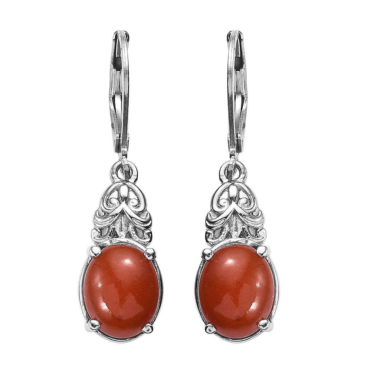 Red Jade Lever Back Earrings in Stainless Steel 6.40 ctw