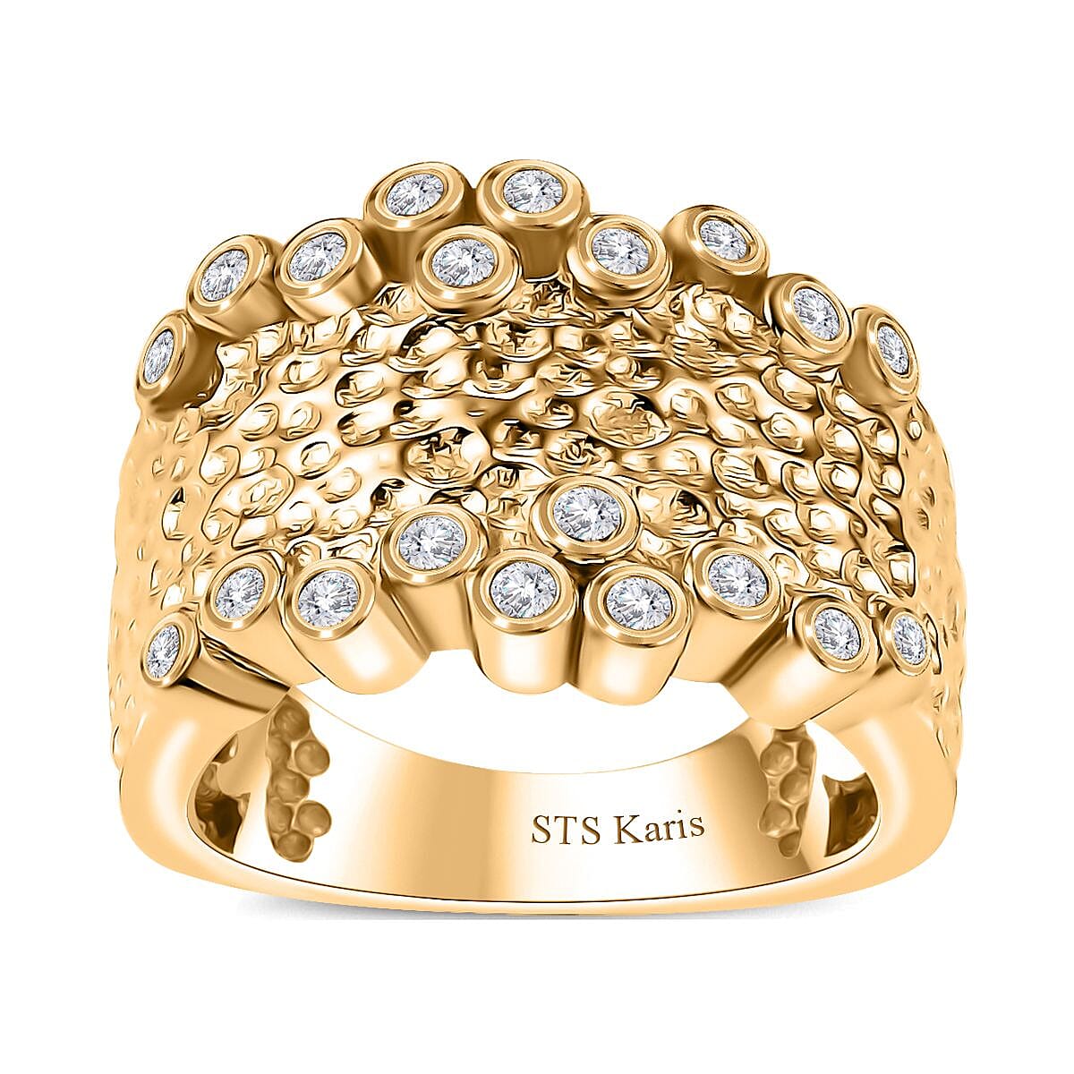 Karis Simulated Diamond Bubbles Ring in 18K YG Plated (Size 10.0) 0.60 ctw