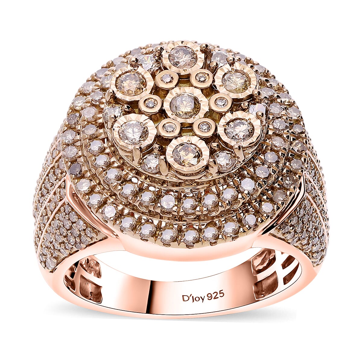 Natural Champagne Diamond Ring in Vermeil RG Over Sterling Silver (Size 10.0) 1.50 ctw