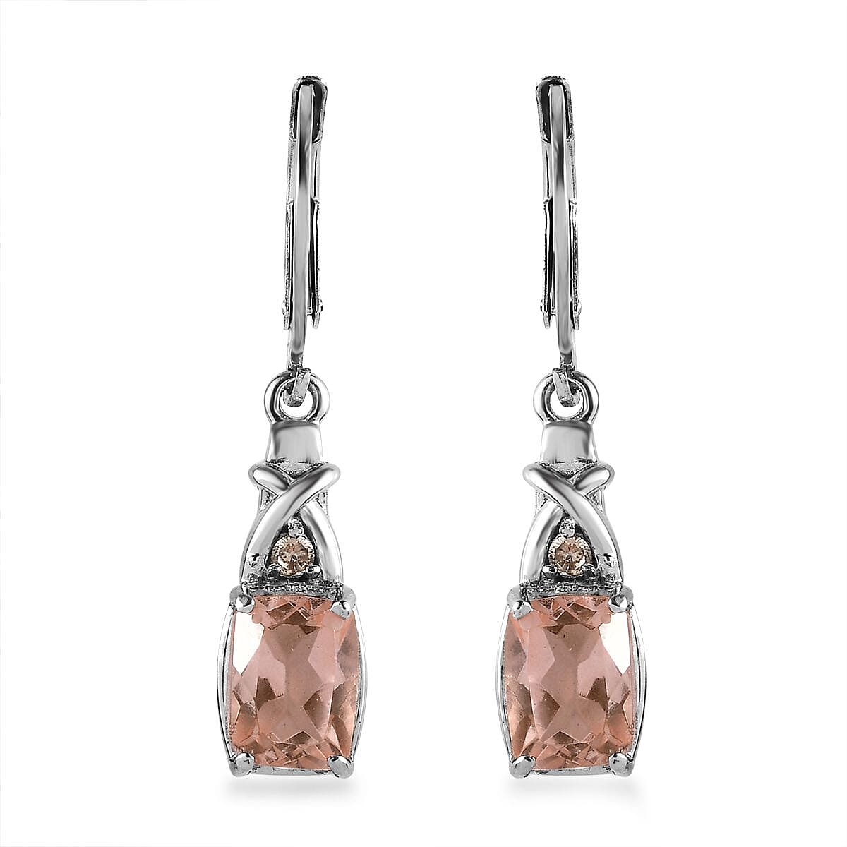 Morganique Quartz (Triplet) and Simulated Champagne Diamond 3.60 ctw Lever Back Earrings in Stainless Steel