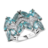 Premium Betroka Blue Apatite, Moissanite Ring in Rhodium Over Sterling Silver (Size 7.0) 3.40 ctw