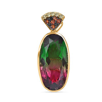 Watermelon Quartz and Multi Gemstone 11.05 ctw Pendant in Vermeil Yellow Gold Over Sterling Silver