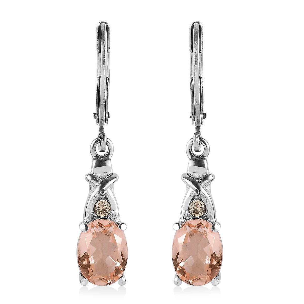 Morganique Quartz (Triplet) and Simulated Champagne Diamond 2.75 ctw Lever Back Earrings in Stainless Steel