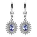 Tanzanite and White Zircon 2.00 ctw Dahlia Flower Lever Back Earrings in Rhodium Over Sterling Silver - Sticky add to cart bar