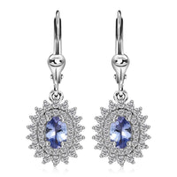 Tanzanite and White Zircon 2.00 ctw Dahlia Flower Lever Back Earrings in Rhodium Over Sterling Silver