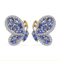 D'Joy Tanzanite and White Zircon 4.35 ctw Butterfly Earrings in 18K Vermeil YG and Rhodium Over Sterling Silver