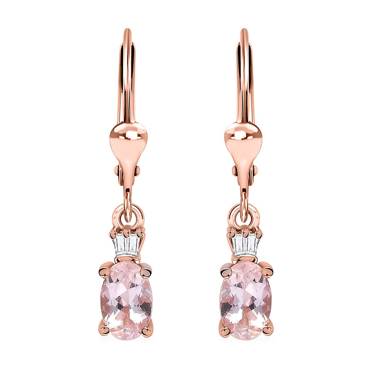 Premium Marropino Morganite and Diamond 0.85 ctw Ballerina Earrings in 18K Vermeil Rose Gold Over Sterling Silver