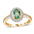 Boyaca Colombian Emerald, Diamond (0.20 cts) Sunburst Ring in 18K Vermeil YG Over Sterling Silver (Size 9.0) 0.90 ctw - Sticky add to cart bar