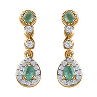 Boyaca Colombian Emerald and White Zircon 1.35 ctw Infinity Dangle Earrings in 18K Vermeil Yellow Gold Over Sterling Silver