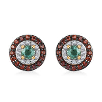 D'Joy Boyaca Colombian Emerald, Brown and White Zircon 0.85 ctw Mystic Halo Earrings in 18K Vermeil Yellow Gold Over Sterling Silver