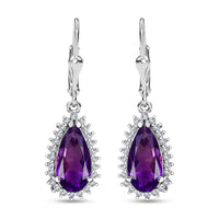 African Amethyst and White Zircon 4.10 ctw Lever Back Earrings in Rhodium Over Sterling Silver