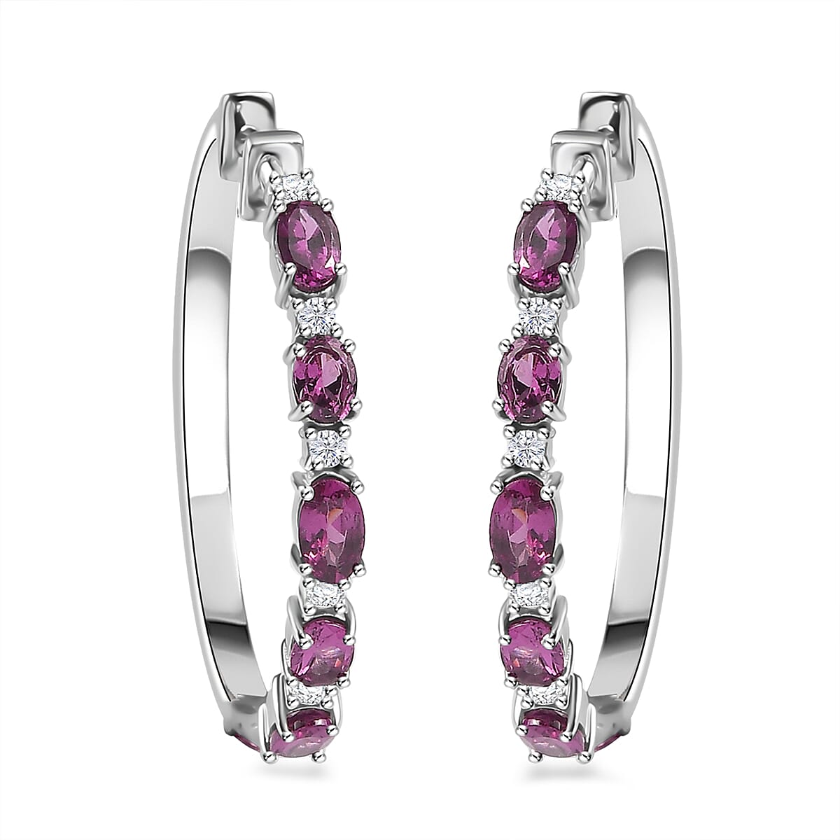 Radiant Ember Garnet and Moissanite Serpent Earrings in Rhodium Over Sterling Silver 3.10 ctw