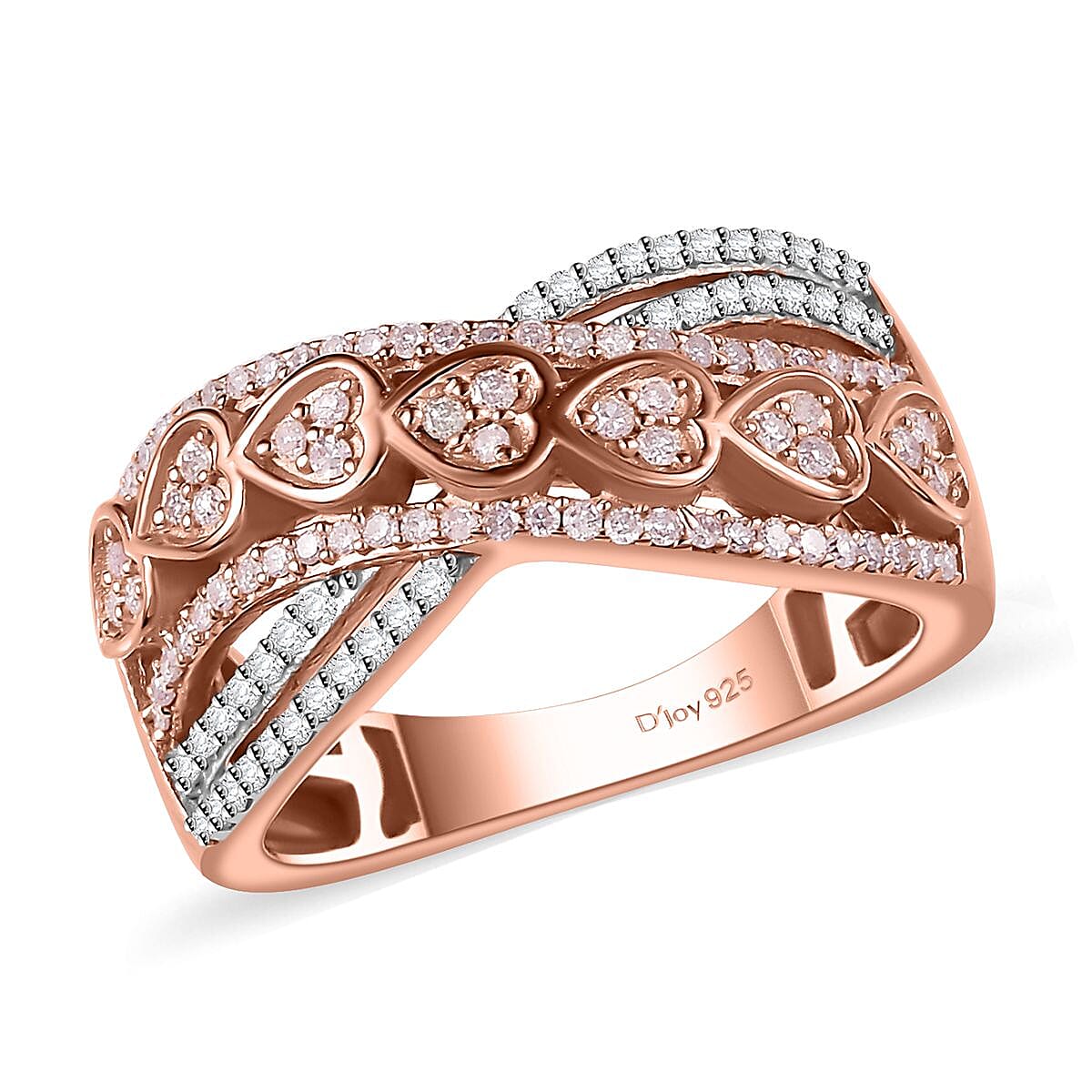 Natural Pink and White Diamond (I3) Ring in 18K Vermeil RG Over Sterling Silver (Size 10.0) 0.50 ctw
