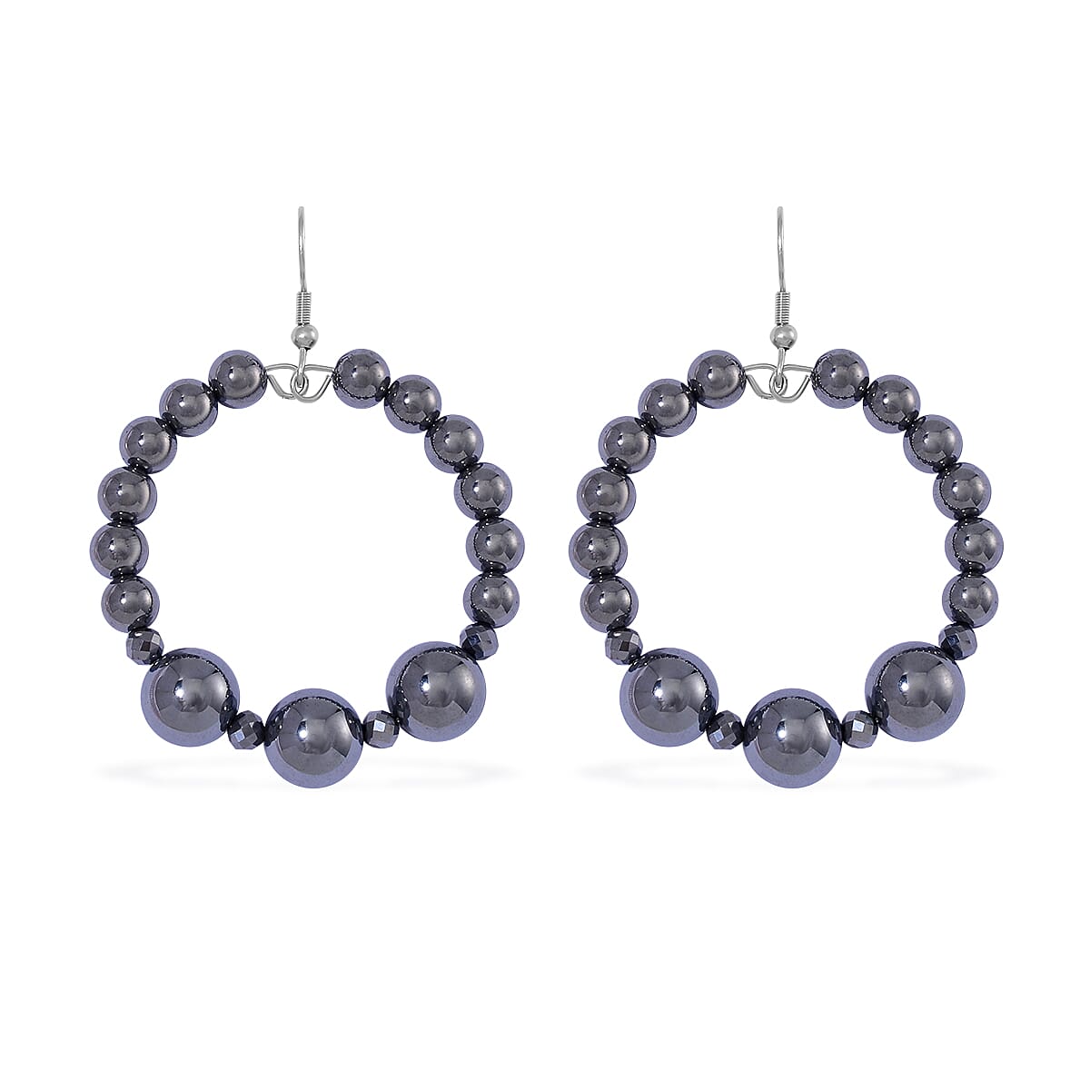 Terahertz Beaded Hoop Earrings in Stainless Steel 75.00 ctw