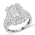 TLV Moissanite (Bgt 12x6mm) Baguette Shape Ring in Rhodium Over Sterling Silver (Size 10.0) 4.70 ctw - Sticky add to cart bar