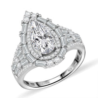 TLV Moissanite (Bgt 12x6mm) Baguette Shape Ring in Rhodium Over Sterling Silver (Size 10.0) 4.70 ctw