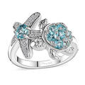 Premium Betroka Blue Apatite, White Zircon Starfish Turtle Ring in Rhodium Over Sterling Silver (Size 7.0) 1.00 ctw - Sticky add to cart bar