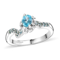 Premium Betroka Blue Apatite Turtle Ring in Rhodium Over Sterling Silver (Size 10.0) 0.50 ctw