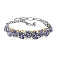 D'Joy Tanzanite 8.50 ctw Toggle Clasp Floral Bracelet in 18K Vermeil YG and Rhodium Over Sterling Silver (6.50-8.0In)