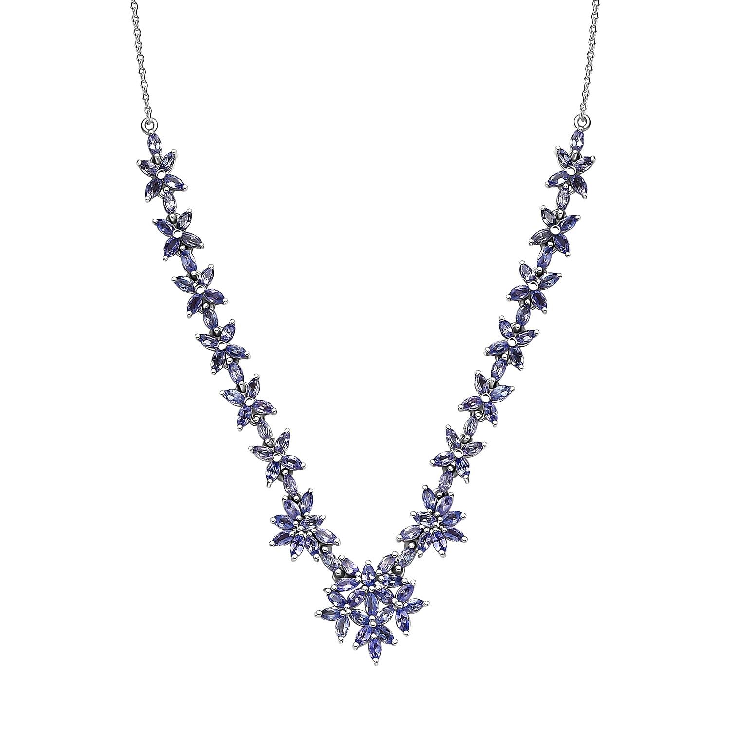 Tanzanite 8.80 ctw Bromeliad Floral Necklace in Rhodium Over Sterling Silver 18-20 Inches