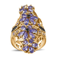Tanzanite, Thai Black Spinel Floral Ring in 18K Vermeil YG Over Sterling Silver (Size 10.0) 3.75 ctw