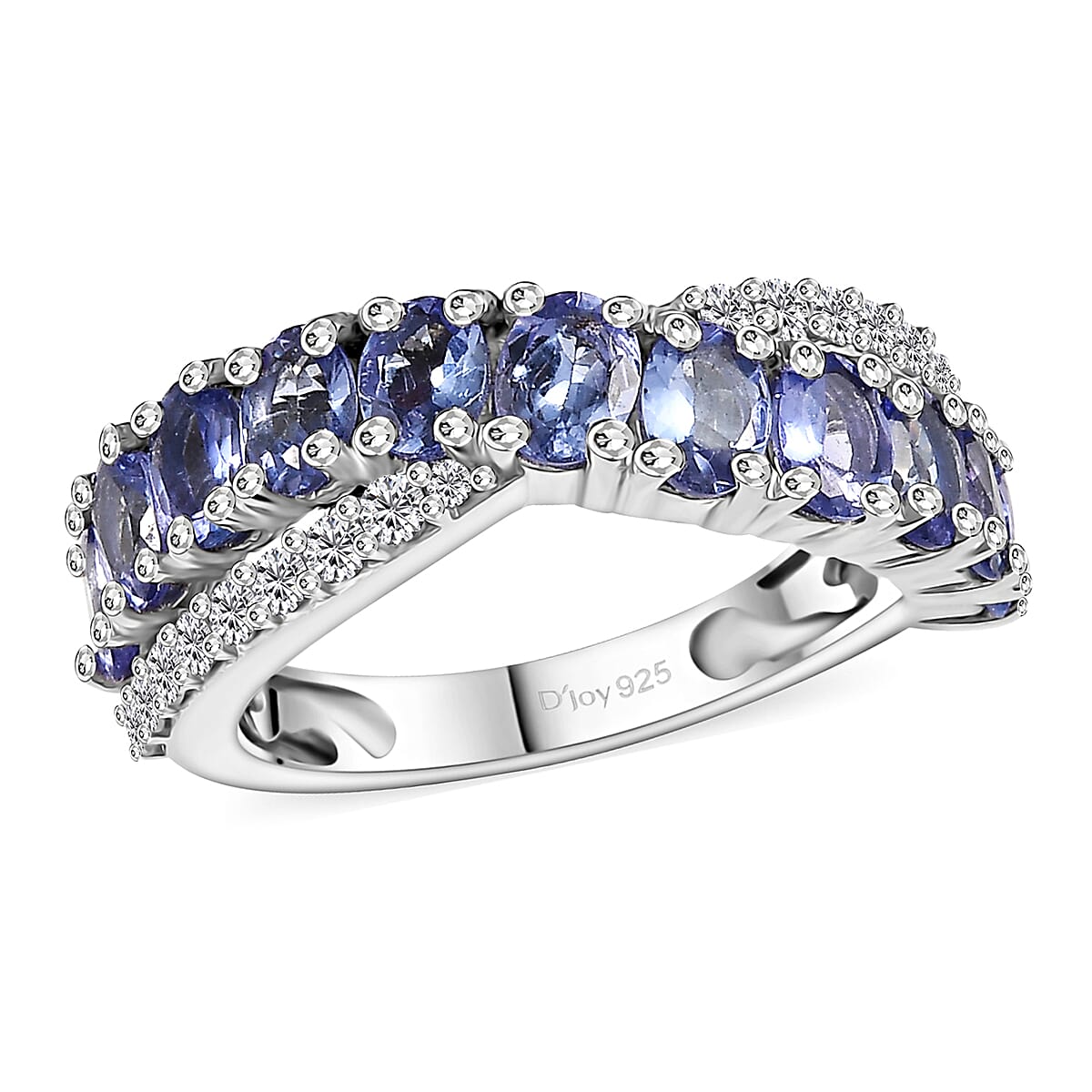 Tanzanite, White Zircon Ring in Rhodium Over Sterling Silver (Size 10.0) 2.35 ctw