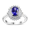 AAA Tanzanite, White Zircon Ballerina Ring in Rhodium Over Sterling Silver (Size 10.0) 1.50 ctw - Sticky add to cart bar